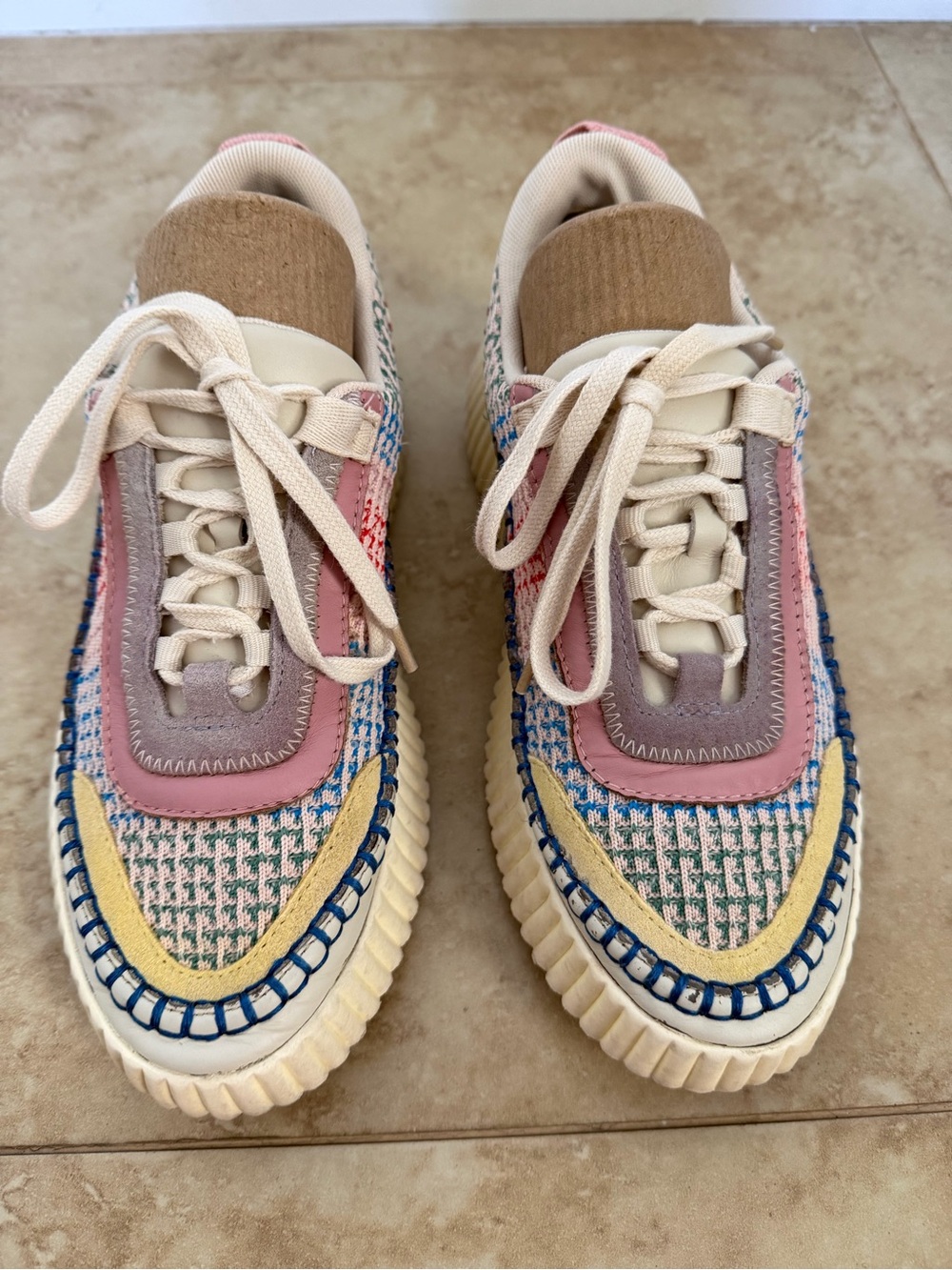 Dolce Vita Dolen Funfetti Knit Platform Sneakers in Cream, Pink & Blue - Picture 2 of 8
